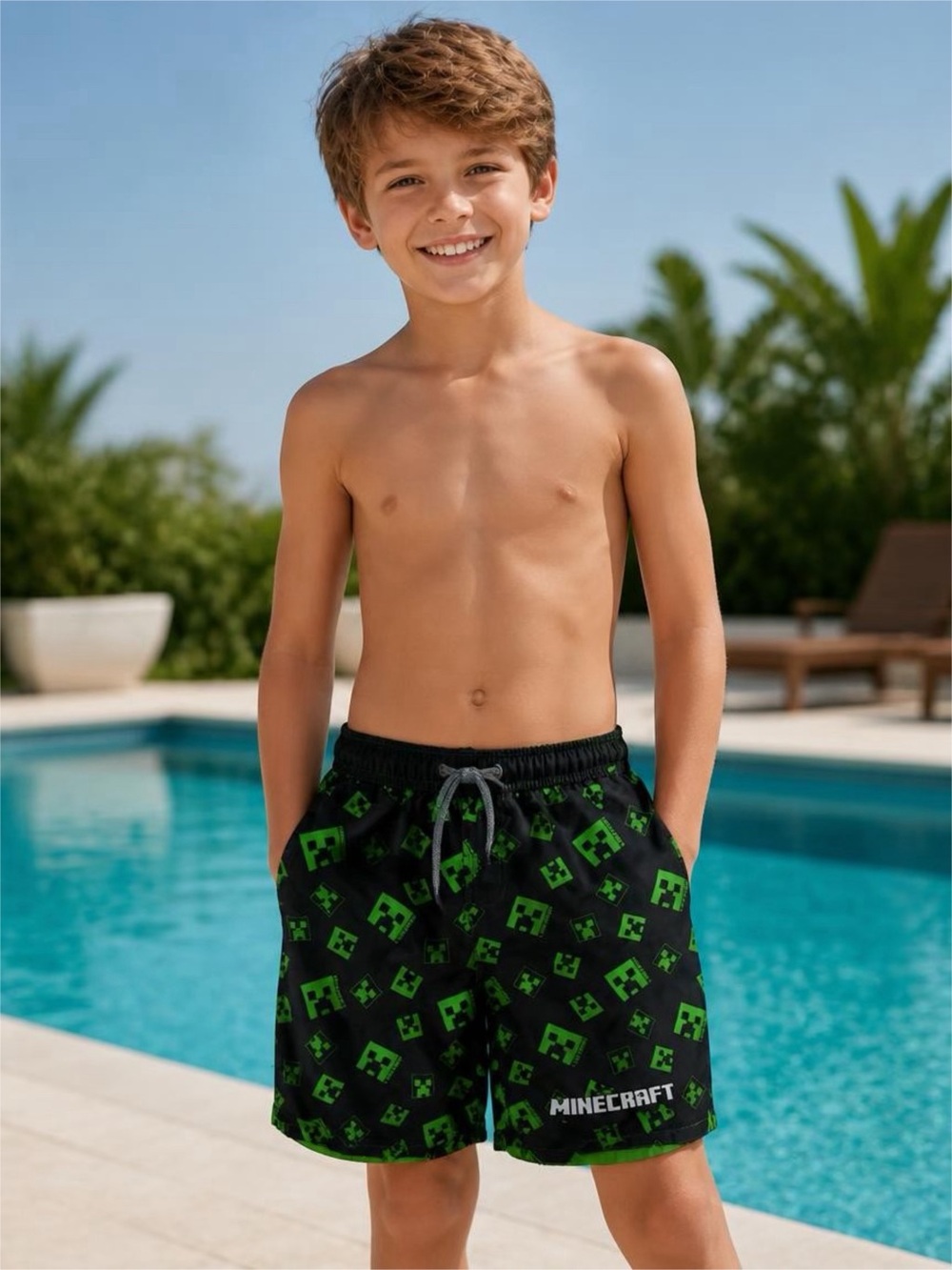 Minecraft Boys' Black & Green Swim Trunks